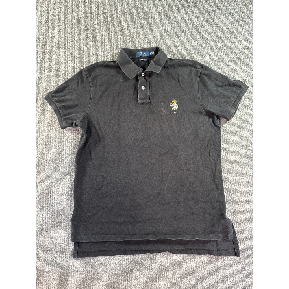 Polo Ralph Lauren Polo Shirt Mens Large Black Custom‎ Fit Embroidered Polo Bear